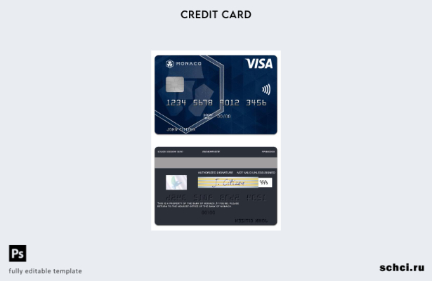 цифровая загрузка шаблона дебетовой карты Visa Банка Монако Монако